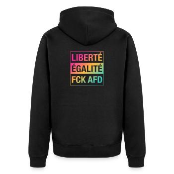 Liberté Égalité FCK AFD Shirt - Unisex Premium Bio Zip Hoodie - Schwarz - Hinten - Nico (187cm)