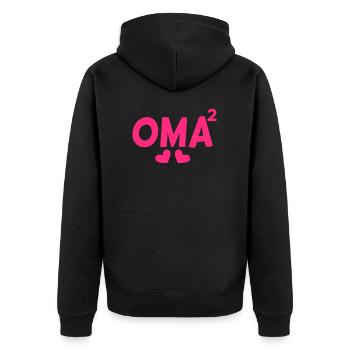 Oma hoch Zwei -Zweifache Oma - Unisex Premium Bio Zip Hoodie - Schwarz - Hinten - Nico (187cm)