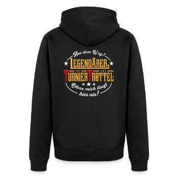 Turniertrottel Turnierreiter Reitturnier Pferd QH - Unisex Premium Bio Zip Hoodie - Schwarz - Hinten - Nico (187cm)