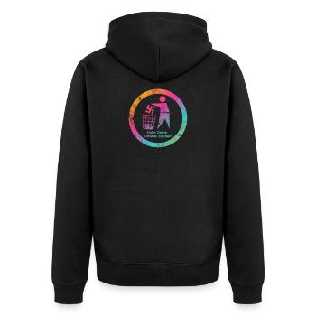 FCK NZS - Die Welt ist bunt! - Gegen Rechts - Unisex Premium Bio Zip Hoodie - Schwarz - Hinten - Nico (187cm)