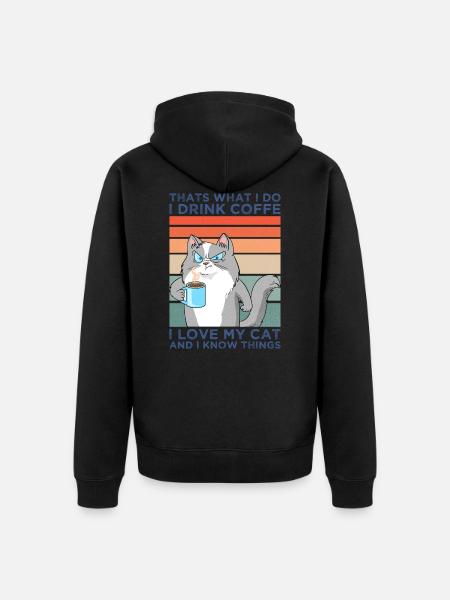 Sjove katte kaffe meme kat ven gave - Premium økologisk unisex-hættejakke - sort