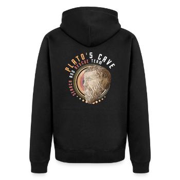 Plato's cave coin - Unisex Premium Organic Zip Hoodie - black - Back - Nico (187cm)