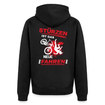 stürzen, fahrrad, Mountainbiker Sturz MTB downhill - Unisex Premium Bio Zip Hoodie - Schwarz - Hinten - Nico (187cm)