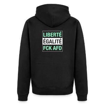 Liberté Égalité FCK AFD Shirt - Unisex Premium Bio Zip Hoodie - Schwarz - Hinten - Nico (187cm)