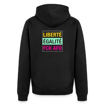 Liberté Égalité FCK AFD Shirt - Unisex Premium Bio Zip Hoodie - Schwarz - Hinten - Nico (187cm)