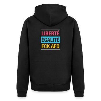 Liberté Égalité FCK AFD Shirt - Unisex Premium Bio Zip Hoodie - Schwarz - Hinten - Nico (187cm)