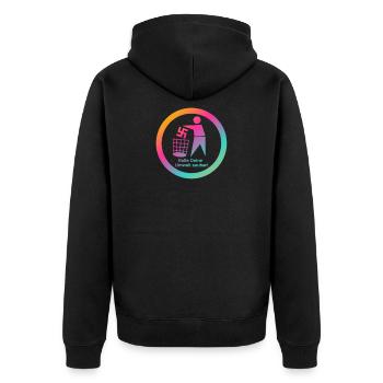 Gegen Nazis - FCK NZS - Gegen Rechts - AFD - Unisex Premium Bio Zip Hoodie - Schwarz - Hinten - Nico (187cm)