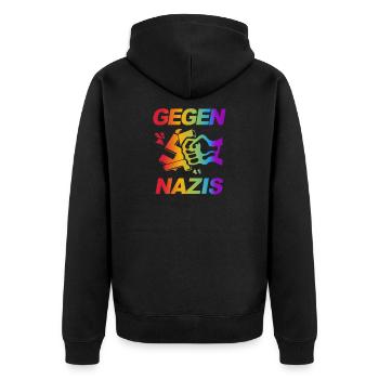 Gegen Nazis - FCK AFD - Gegen Rechts - LGBTQ - Unisex Premium Bio Zip Hoodie - Schwarz - Hinten - Nico (187cm)