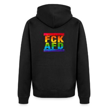 Gegen Nazis - FCK AFD - Gegen Rechts - Unisex Premium Bio Zip Hoodie - Schwarz - Hinten - Nico (187cm)