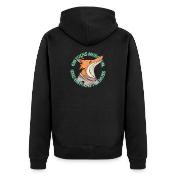 Ein Fuchs muss tun, Füchse, - Unisex Premium Bio Zip Hoodie - Schwarz - Hinten - Nico (187cm)