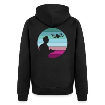 Drohne Pilot Quadrocopter Geschenk Retro Vintage - Unisex Premium Bio Zip Hoodie - Schwarz - Hinten - Nico (187cm)