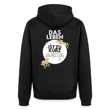 PFERD PFERDE Pferdefan das Leben ist zu kurz ... - Unisex Premium Bio Zip Hoodie - Schwarz - Hinten - Nico (187cm)