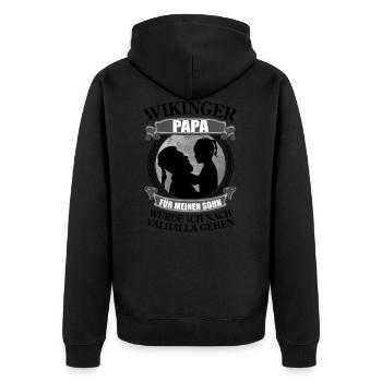 Wikinger Papa Spruch Geschenk Vater Sohn Motiv - Unisex Premium Bio Zip Hoodie - Schwarz - Hinten - Nico (187cm)