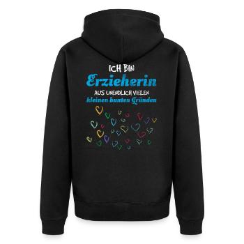 Witziges Erzieherin Sprüche Geschenk - Unisex Premium Bio Zip Hoodie - Schwarz - Hinten - Nico (187cm)