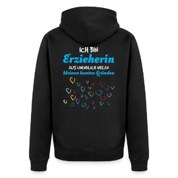 Erzieherin Herzen Geschenkidee - Unisex Premium Bio Zip Hoodie - Schwarz - Hinten - Nico (187cm)