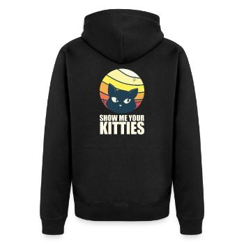 Lustiges Katzen Motiv - Show me your Kitties - Unisex Premium Bio Zip Hoodie - Schwarz - Hinten - Nico (187cm)