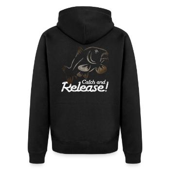 Catch and Release - Carp Fishing - Unisex Premium Organic Zip Hoodie - black - Back - Nico (187cm)