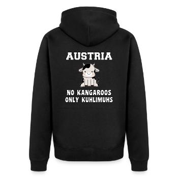 Austria Kuhlimuhs Kuh Österreich Mundart Geschenk - Unisex Premium Bio Zip Hoodie - Schwarz - Hinten - Nico (187cm)