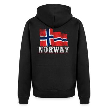 Norwegen Flagge - Unisex Premium Bio Zip Hoodie - Schwarz - Hinten - Nico (187cm)