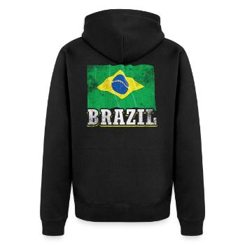 Brasilien Flagge - Unisex Premium Bio Zip Hoodie - Schwarz - Hinten - Nico (187cm)