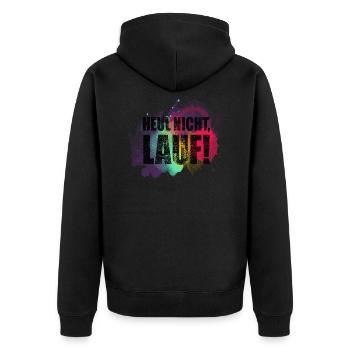 Heul nicht, Lauf! - Laufen, Joggen, Sport, Rennen - Unisex Premium Bio Zip Hoodie - Schwarz - Hinten - Nico (187cm)