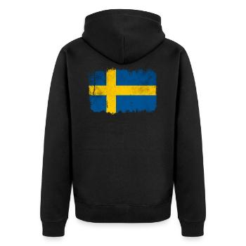 Schwedische Flagge - Unisex Premium Bio Zip Hoodie - Schwarz - Hinten - Nico (187cm)