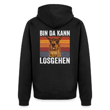 Lustiger Spruch Bin da kann Losgehen Lama Alpaka V - Unisex Premium Bio Zip Hoodie - Schwarz - Hinten - Nico (187cm)