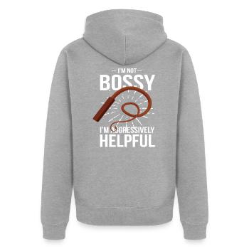 Dominant Peitsche Lustiges Fun Sprüche - Unisex Premium Bio Zip Hoodie - Grau meliert - Hinten - Nico (187cm)