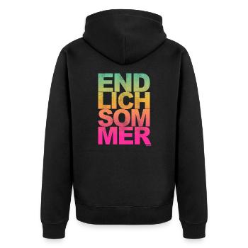 Endlich Sommer - Urlaub, Sonne, Outdoor - Unisex Premium Bio Zip Hoodie - Schwarz - Hinten - Nico (187cm)