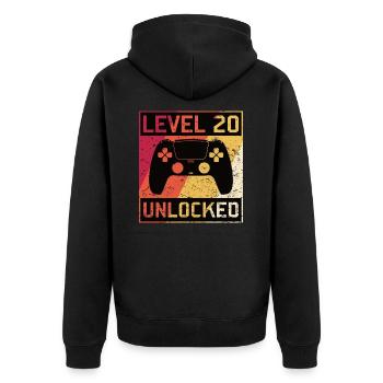 Gaming Gaming 20 Birthday Level 20 Unlocked - Unisex Premium Organic Zip Hoodie - black - Back - Nico (187cm)