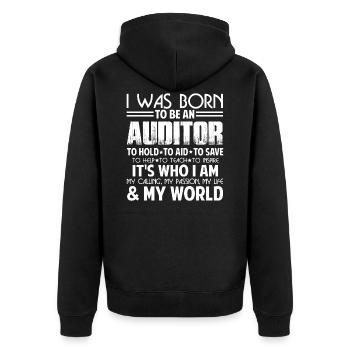 Je suis né pour être auditeur - Veste à capuche bio Premium Unisexe - noir - Dos - Nico (187cm)