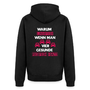 Reifen weiß rot - Unisex Premium Bio Zip Hoodie - Schwarz - Hinten - Nico (187cm)