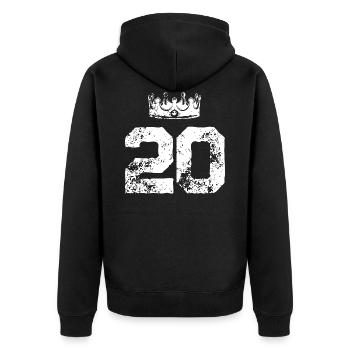 20 Zahl Krone - Unisex Premium Bio Zip Hoodie - Schwarz - Hinten - Nico (187cm)