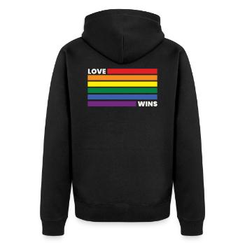 Love Wins Regenbogen Flagge LGBT LGBTQ Pride - Unisex Premium Bio Zip Hoodie - Schwarz - Hinten - Nico (187cm)