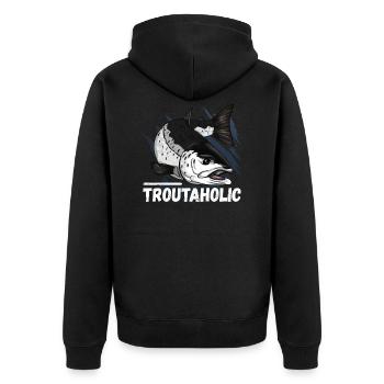 Troutaholic - Forellen Angeln - Unisex Premium Bio Zip Hoodie - Schwarz - Hinten - Nico (187cm)
