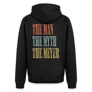 The Man The Myth The Meyer - Unisex Premium Bio Zip Hoodie - Schwarz - Hinten - Nico (187cm)