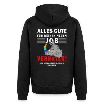 Jobwechsel Verräter Abschiedsgeschenk Nashorn - Unisex Premium Bio Zip Hoodie - Schwarz - Hinten - Nico (187cm)