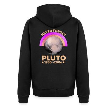 Vintage Never Forget Pluton - T-shirt drôle - Veste à capuche bio Premium Unisexe - noir - Dos - Nico (187cm)