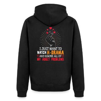 Just Want To Watch Kdrama Korean Heart Finger - Unisex Premium Bio Zip Hoodie - Schwarz - Hinten - Nico (187cm)