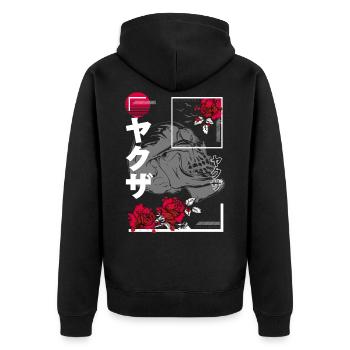 Japanischer Totenkopf Art Style - Unisex Premium Bio Zip Hoodie - Schwarz - Hinten - Nico (187cm)