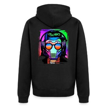 Psychedelic / Techno / Minimal Head Design - Unisex Premium Bio Zip Hoodie - Schwarz - Hinten - Nico (187cm)