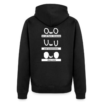 Cute OwO UwU Face We All Have Demons Anime Otaku - Unisex Premium Bio Zip Hoodie - Schwarz - Hinten - Nico (187cm)