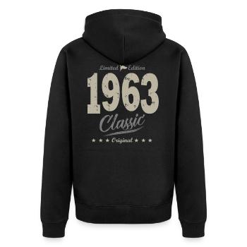 LIMITED EDITION born in 1963 anniversary 59 years - Unisex Premium Organic Zip Hoodie - black - Back - Nico (187cm)