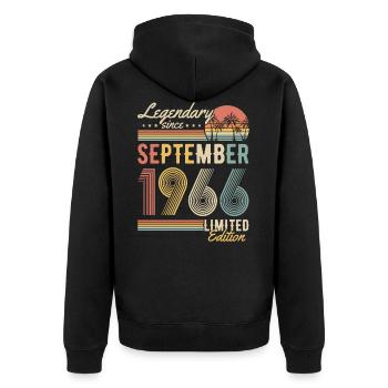 September 1966 born Vintage Birthday Retro - Unisex Premium Organic Zip Hoodie - black - Back - Nico (187cm)