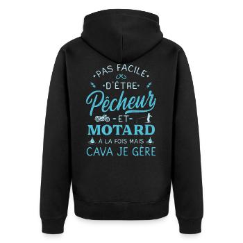 Pêcheur Motard Humour Pêche Moto Biker Carpiste - Veste à capuche bio Premium Unisexe - noir - Dos - Nico (187cm)