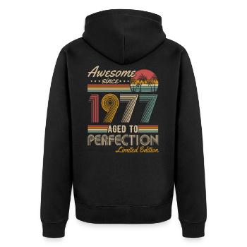 Né Vintage Anniversaire Rétro 1977 - Veste à capuche bio Premium Unisexe - noir - Dos - Nico (187cm)