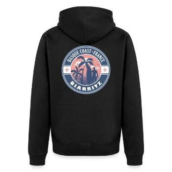 Biarritz Baskische Küste Frankreich Sommer Surf Design - Unisex Premium Bio Zip Hoodie - Schwarz - Hinten - Nico (187cm)