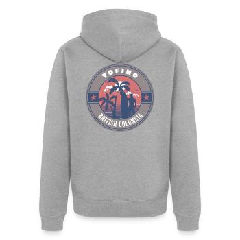 Tofino British Columbia Kanada Sommer Surf Design - Unisex Premium Bio Zip Hoodie - Grau meliert - Hinten - Nico (187cm)