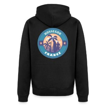 Hossegor Frankreich Sommer Surf Design - Unisex Premium Bio Zip Hoodie - Schwarz - Hinten - Nico (187cm)