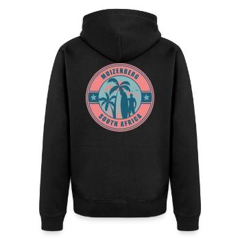 Muizenberg Südafrika Sommer Surf Design - Unisex Premium Bio Zip Hoodie - Schwarz - Hinten - Nico (187cm)